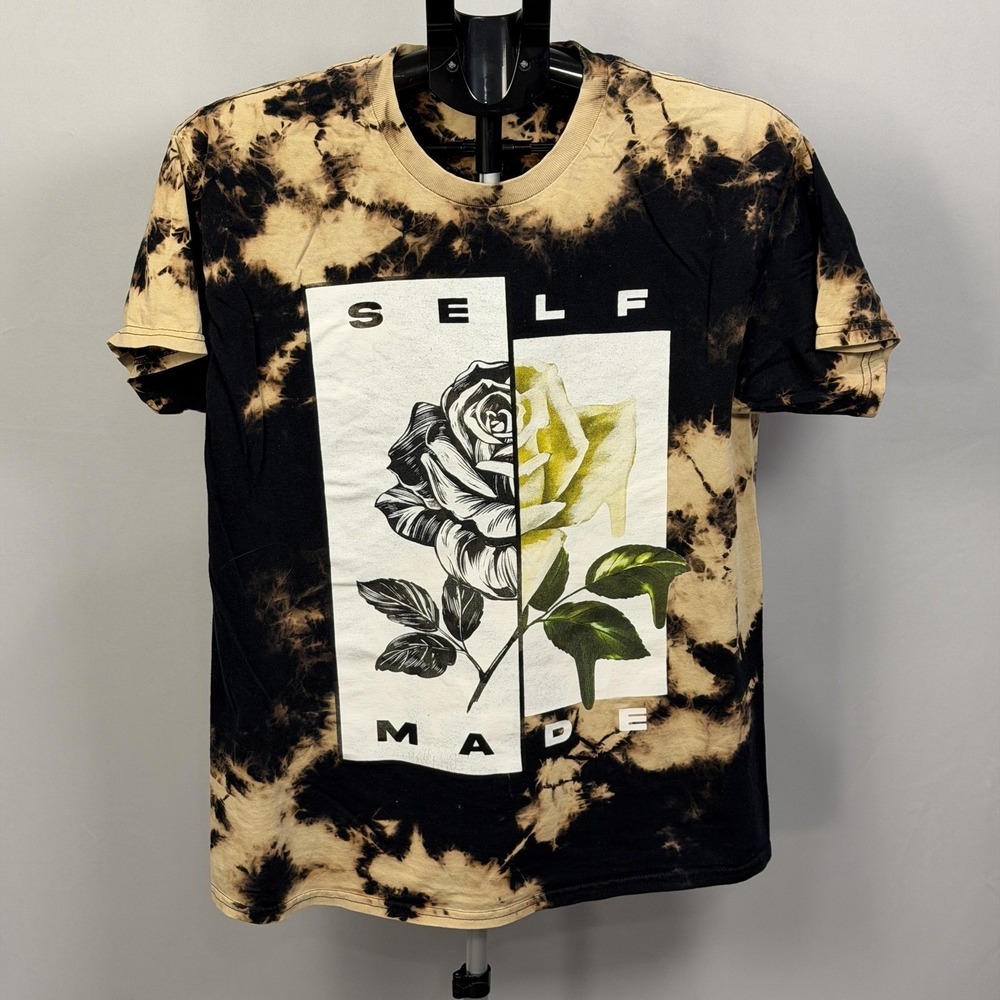 Self‎ Made Rose Shirt Mens Aprox Medium Black Bleach Tie Dye Graphic Tee Top